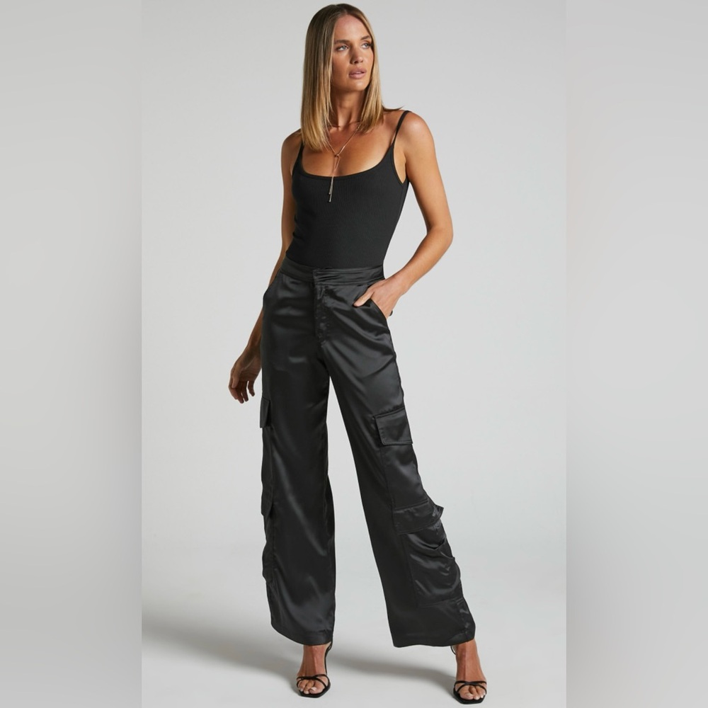 Women’s High Rise Satin Cargo Pants